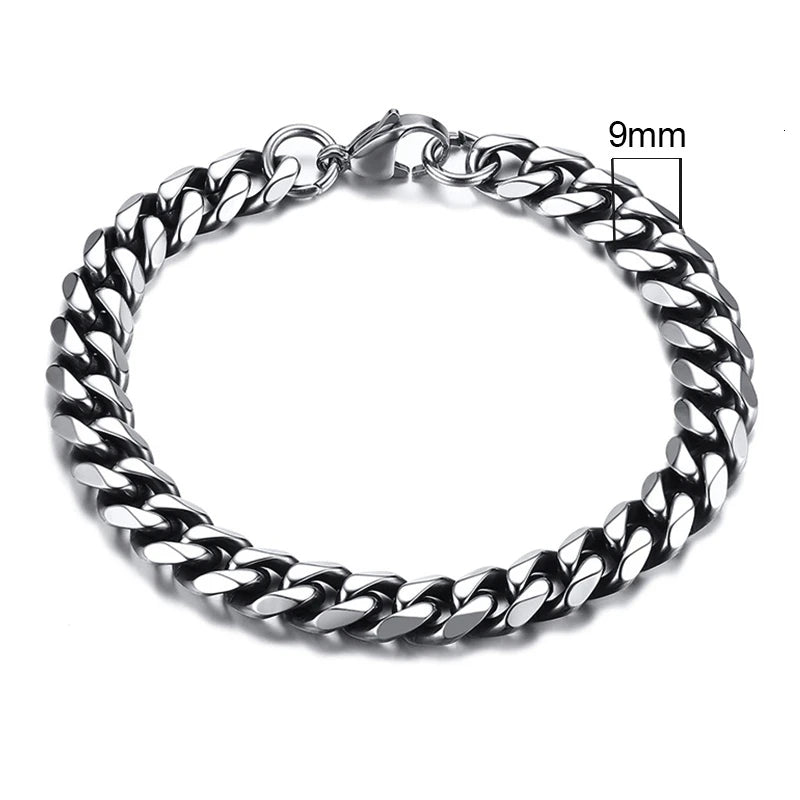 Vnox Wolesale 3-11mm Chunky Miami Curb Chain Bracelet for Men, Stainless Steel Cuban Link Chain Wristband Classic Punk Heavy