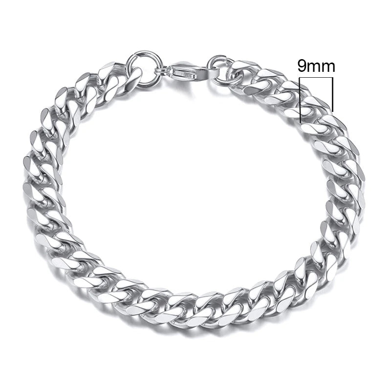 Vnox Wolesale 3-11mm Chunky Miami Curb Chain Bracelet for Men, Stainless Steel Cuban Link Chain Wristband Classic Punk Heavy