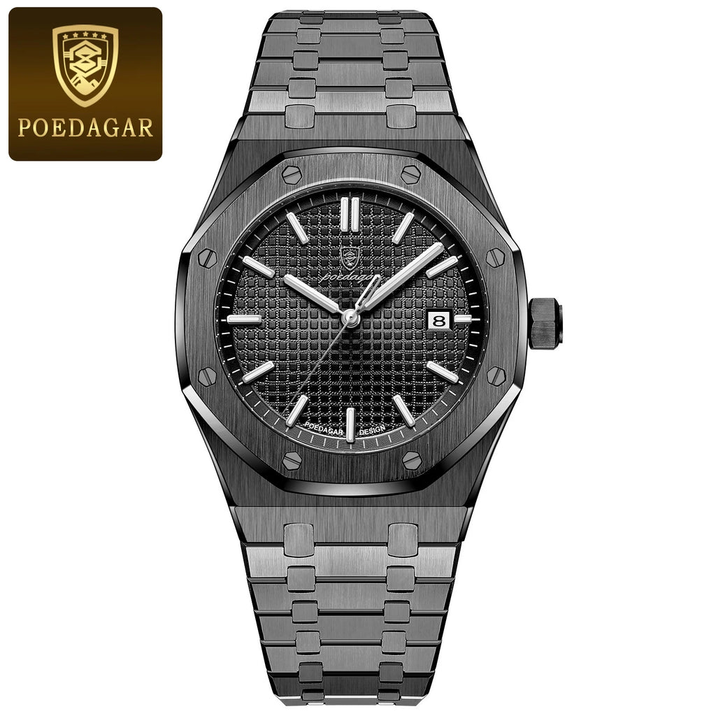 POEDAGAR Original Luxury Man Watch Date Luminous Waterproof Stainless Steel Men Wristwatch Fashion Business Quartz Men's Watches