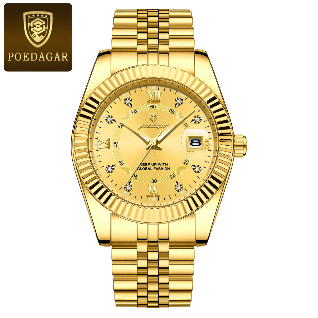 POEDAGAR Top Fashion Wristwatch For Men Waterproof Luminous Date Business Man Watch Stainless Steel Quartz Classic Men's Watches