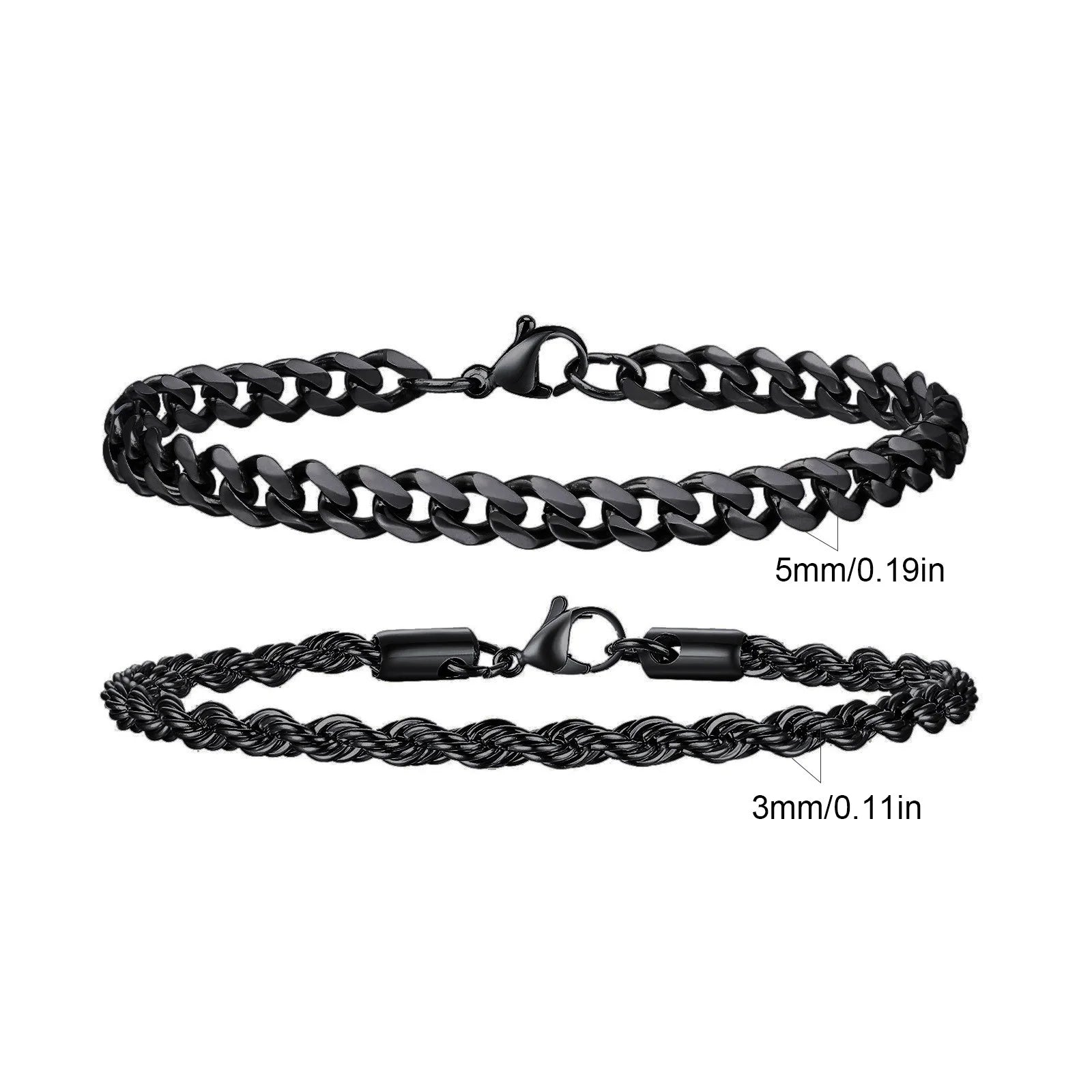 2pcs Men's Chain Bracelets,Stainless Steel Silver Gold Black Color Twist Rope Chain Wristband,Trendy Cuban Link Chains Gift