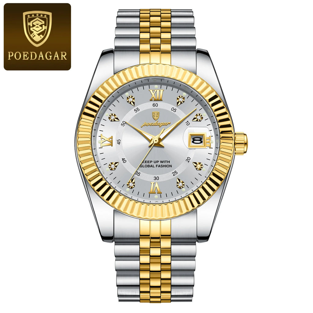 POEDAGAR Top Fashion Wristwatch For Men Waterproof Luminous Date Business Man Watch Stainless Steel Quartz Classic Men's Watches