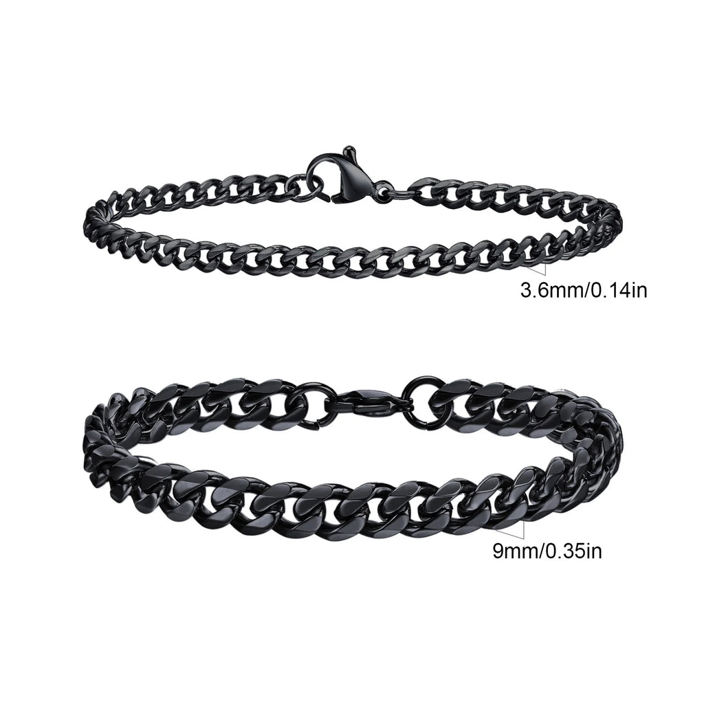 2pcs Men's Chain Bracelets,Stainless Steel Silver Gold Black Color Twist Rope Chain Wristband,Trendy Cuban Link Chains Gift