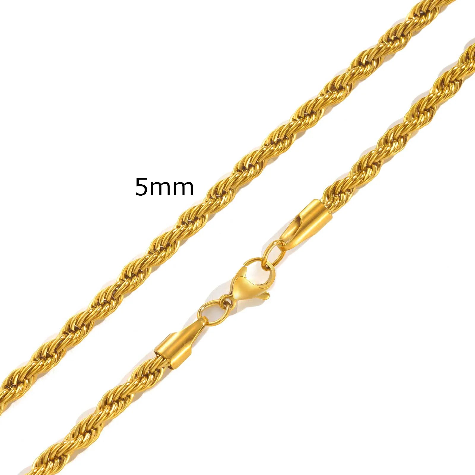 Ropes Long Necklace for Men Women,Stainless Steel Gold Color Twisted Rope Chain Collar,2/3/4/5mm Punk Basic Waterproof Jewelry
