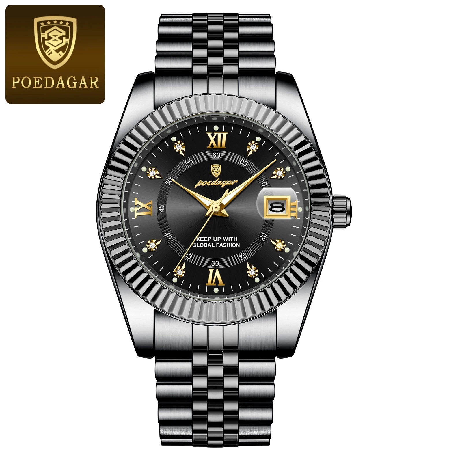 POEDAGAR Top Fashion Wristwatch For Men Waterproof Luminous Date Business Man Watch Stainless Steel Quartz Classic Men's Watches