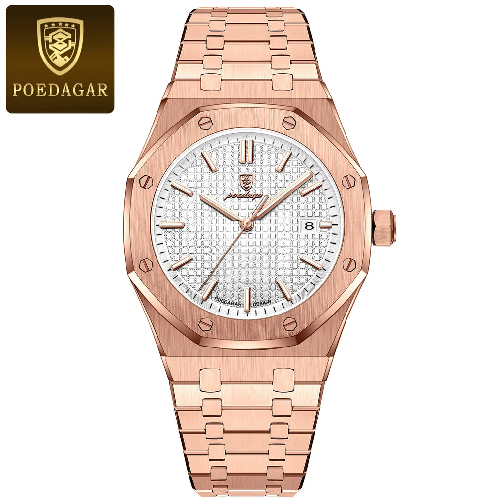 POEDAGAR Original Luxury Man Watch Date Luminous Waterproof Stainless Steel Men Wristwatch Fashion Business Quartz Men's Watches