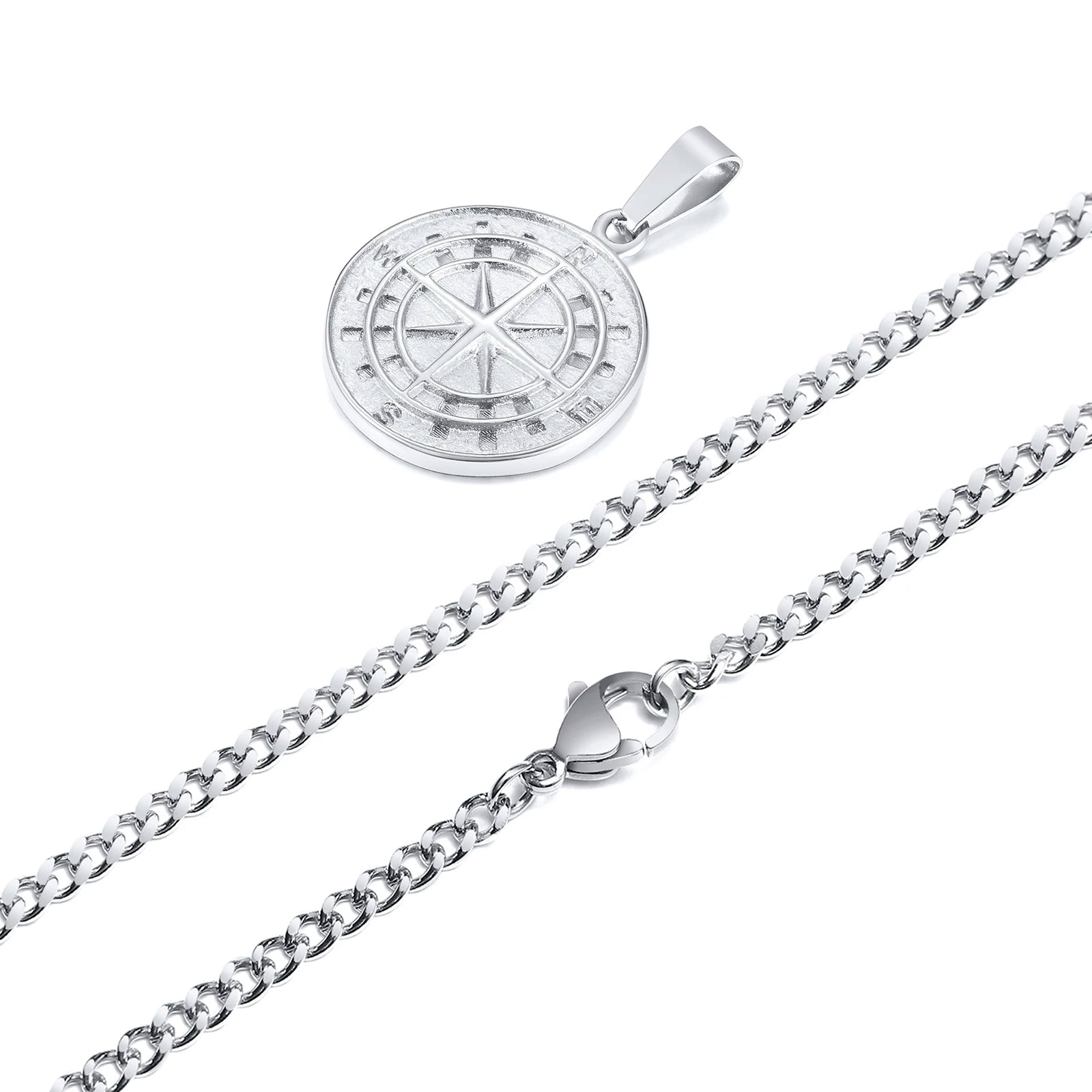 Gold Color Mens Compass Necklaces,Vintage Viking North Star Anchor Medal,Stainless Steel Pendant for Male Boyfriend Dad Gift
