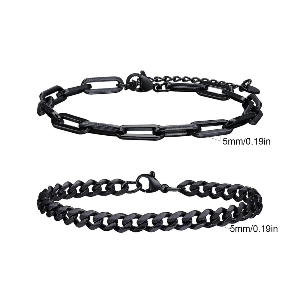 2pcs Men's Chain Bracelets,Stainless Steel Silver Gold Black Color Twist Rope Chain Wristband,Trendy Cuban Link Chains Gift