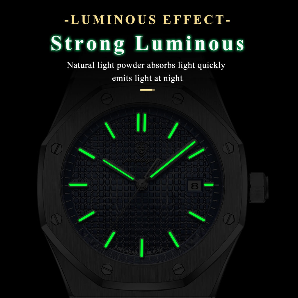 POEDAGAR Original Luxury Man Watch Date Luminous Waterproof Stainless Steel Men Wristwatch Fashion Business Quartz Men's Watches