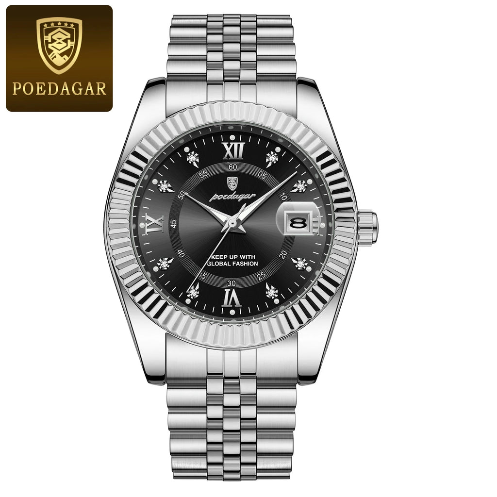 POEDAGAR Top Fashion Wristwatch For Men Waterproof Luminous Date Business Man Watch Stainless Steel Quartz Classic Men's Watches
