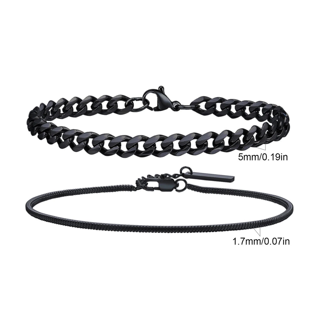 2pcs Men's Chain Bracelets,Stainless Steel Silver Gold Black Color Twist Rope Chain Wristband,Trendy Cuban Link Chains Gift