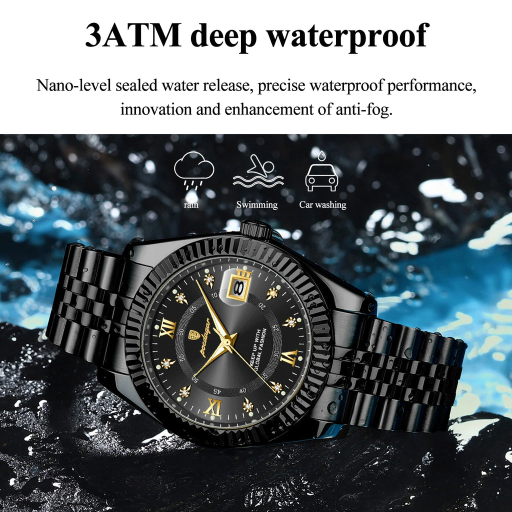POEDAGAR Top Fashion Wristwatch For Men Waterproof Luminous Date Business Man Watch Stainless Steel Quartz Classic Men's Watches