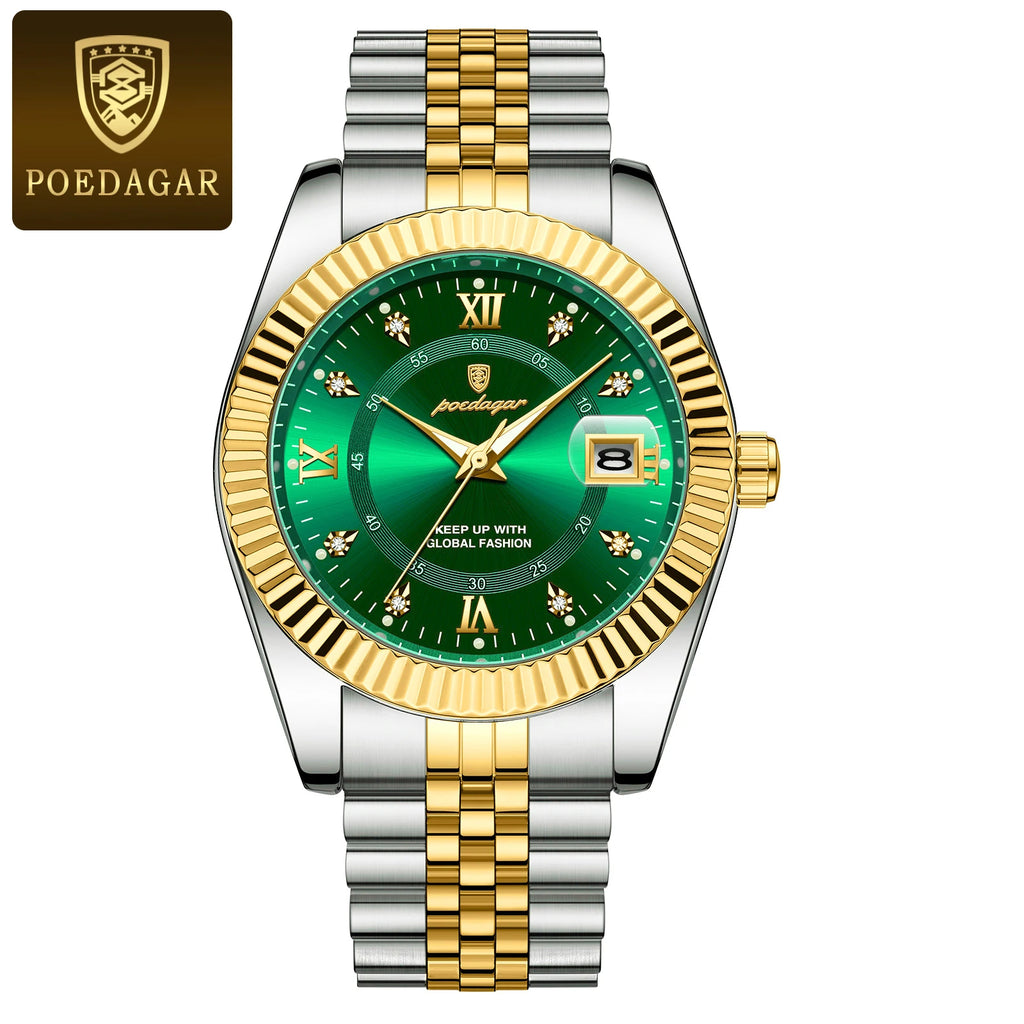 POEDAGAR Top Fashion Wristwatch For Men Waterproof Luminous Date Business Man Watch Stainless Steel Quartz Classic Men's Watches
