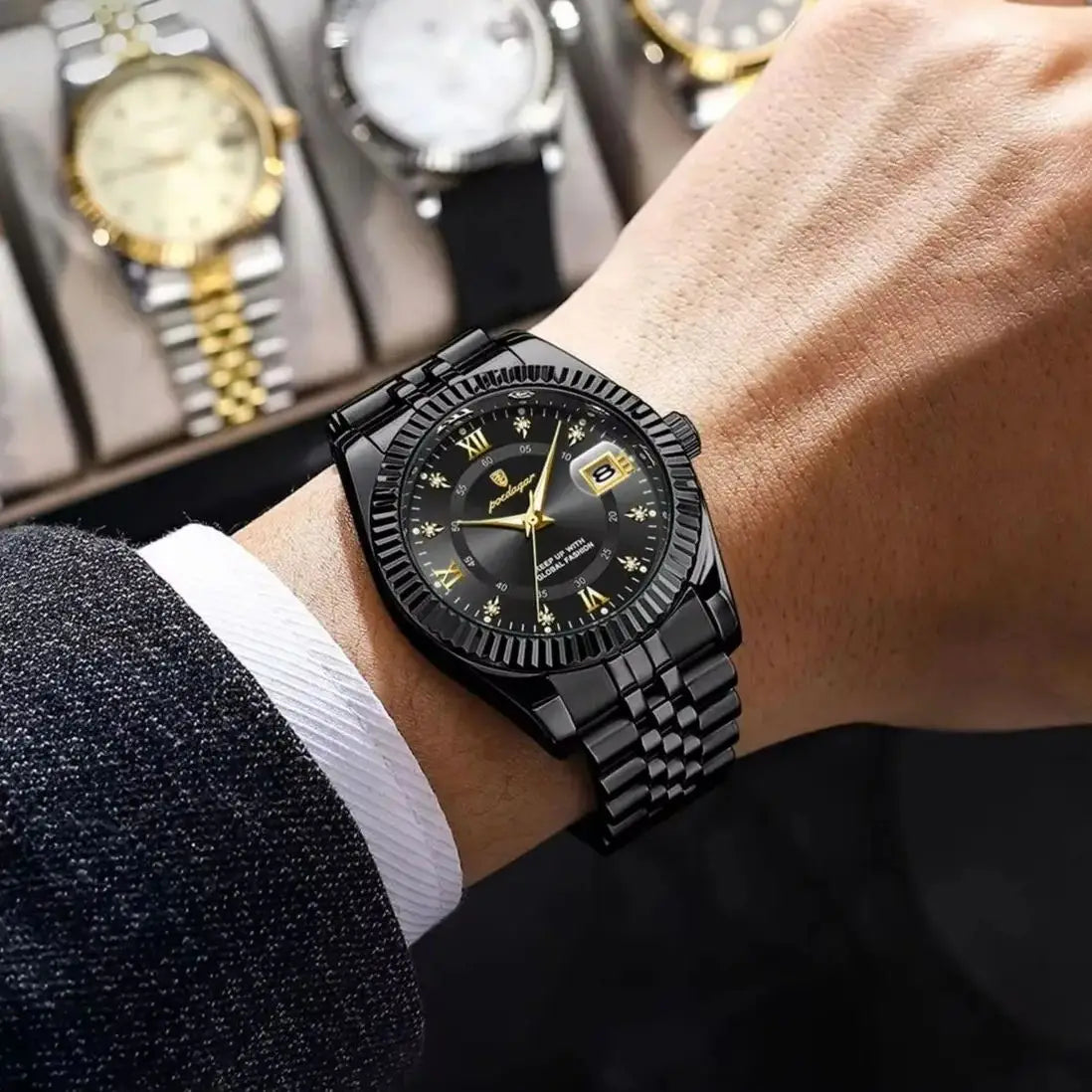 POEDAGAR Top Fashion Wristwatch For Men Waterproof Luminous Date Business Man Watch Stainless Steel Quartz Classic Men's Watches