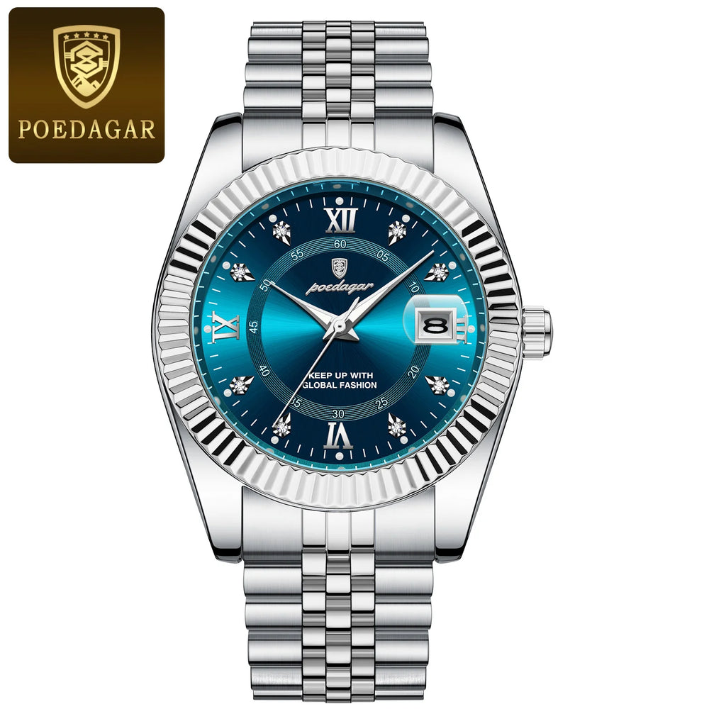POEDAGAR Top Fashion Wristwatch For Men Waterproof Luminous Date Business Man Watch Stainless Steel Quartz Classic Men's Watches