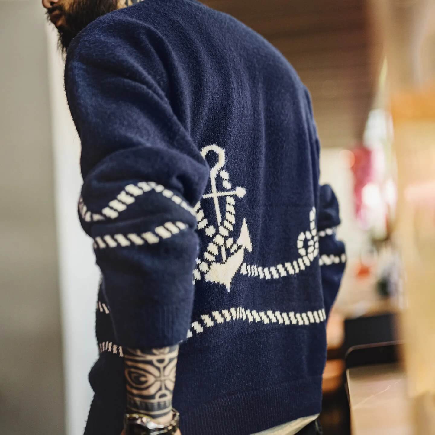 Maden Men’s Anchor Pattern Sweater