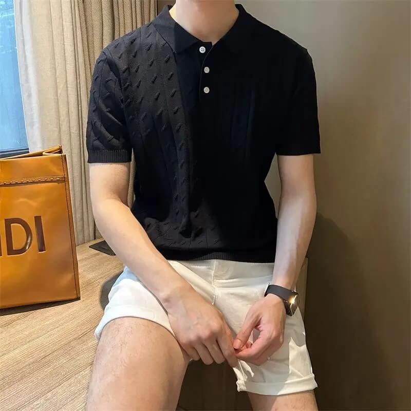 Vertical Jacquard Short-Sleeve Polo