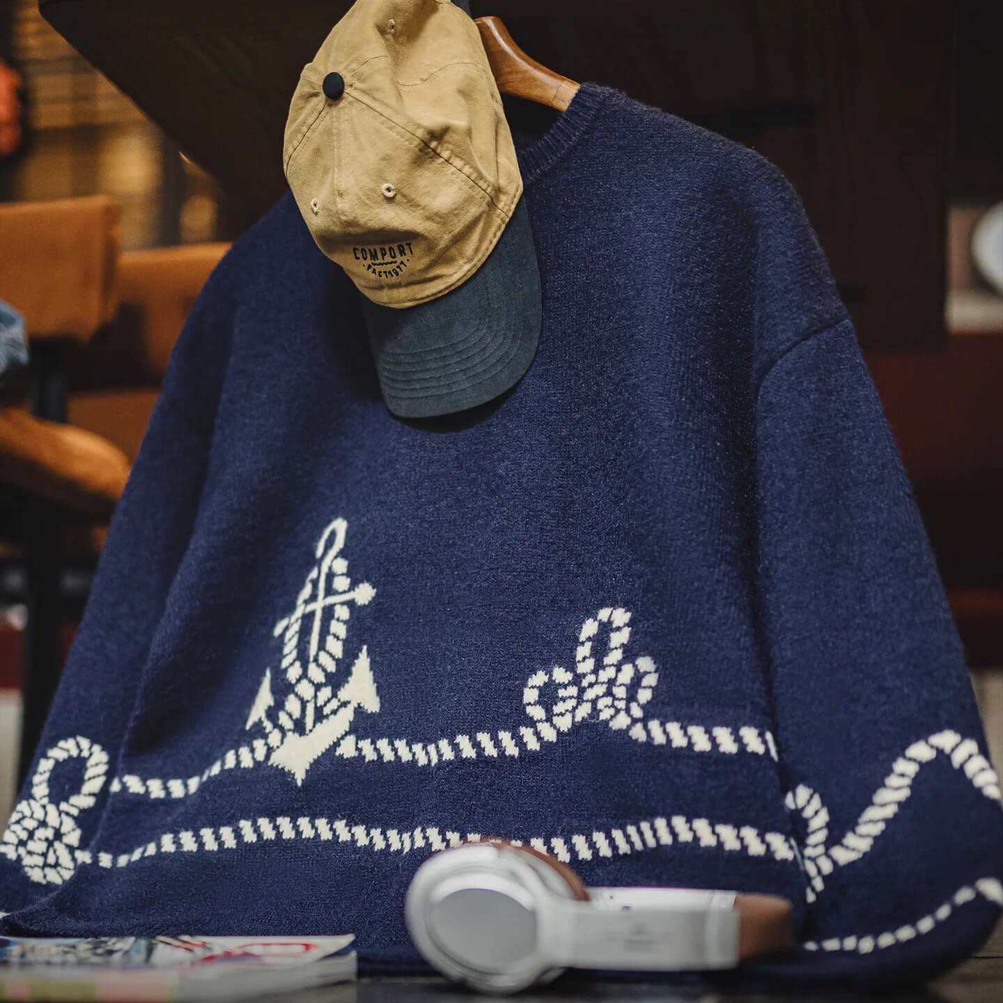 Maden Men’s Anchor Pattern Sweater