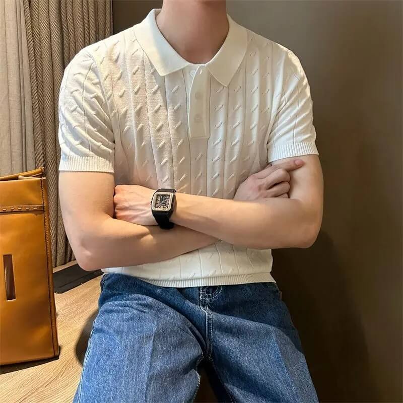 Vertical Jacquard Short-Sleeve Polo