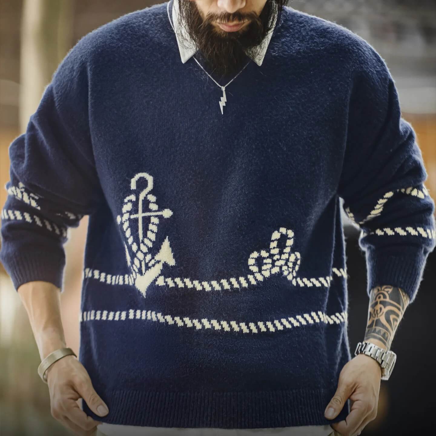 Maden Men’s Anchor Pattern Sweater