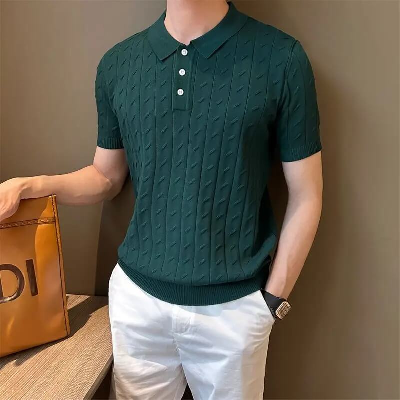 Vertical Jacquard Short-Sleeve Polo